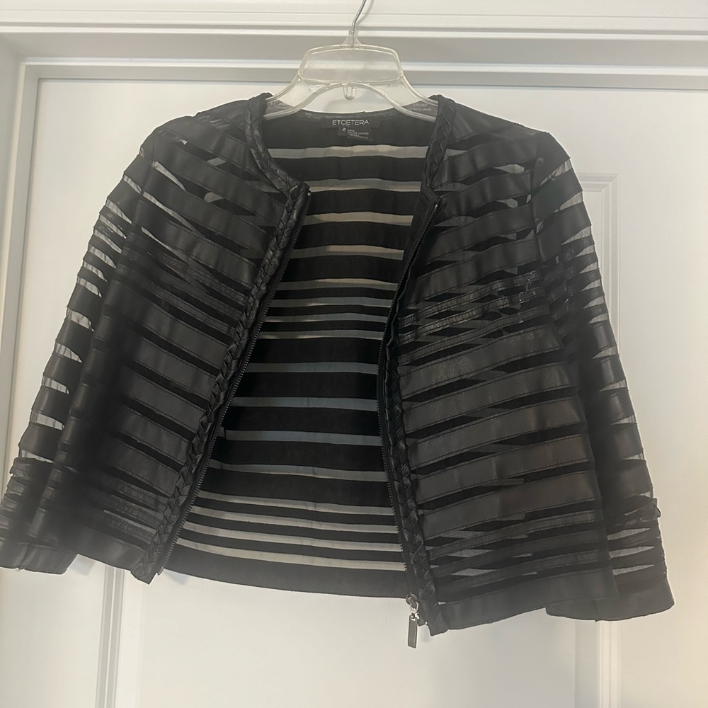 Etcetera Black Leather Jacket with Stripes